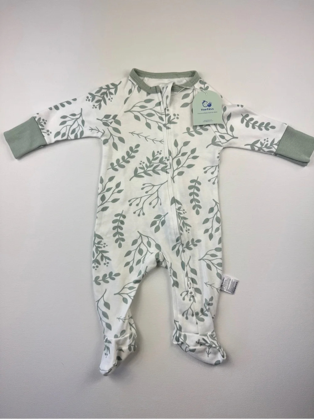 Newborn Baby Infant Cotton Double Zipper Footed Pajamas Nature Beige NB New Tags